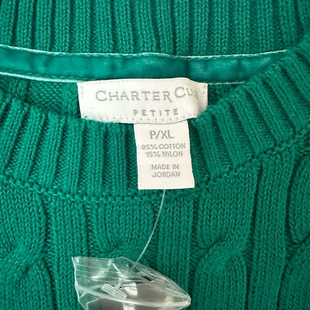 Charter Club Marine Green Cable Women’s  knit Gold button sweater  XL/P NWT - Picture 2 of 8